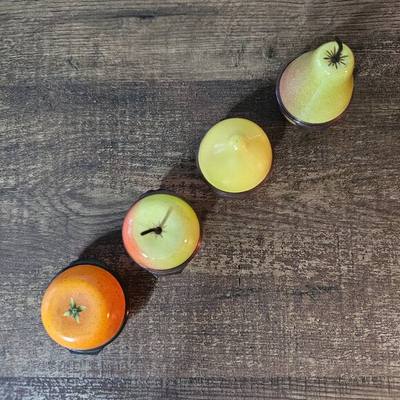RARE! Set of 4 Halcyon Days Vintage Enamel Bonbonnieres Orange Apple Lemon Pear - Picture 3 of 10
